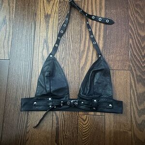 Allure Black leather Halter Bra